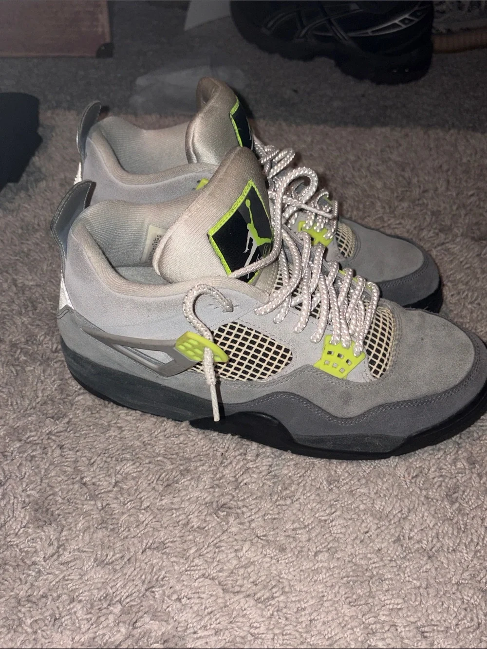 Jordan Grey and Neon Yellow Retro Sneakers air jordan 4 neon size 10.5 mens